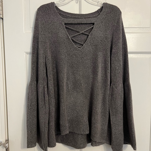American Eagle Cross Over V Neck Sweater with Bell Sleeves - Picture 1 of 5